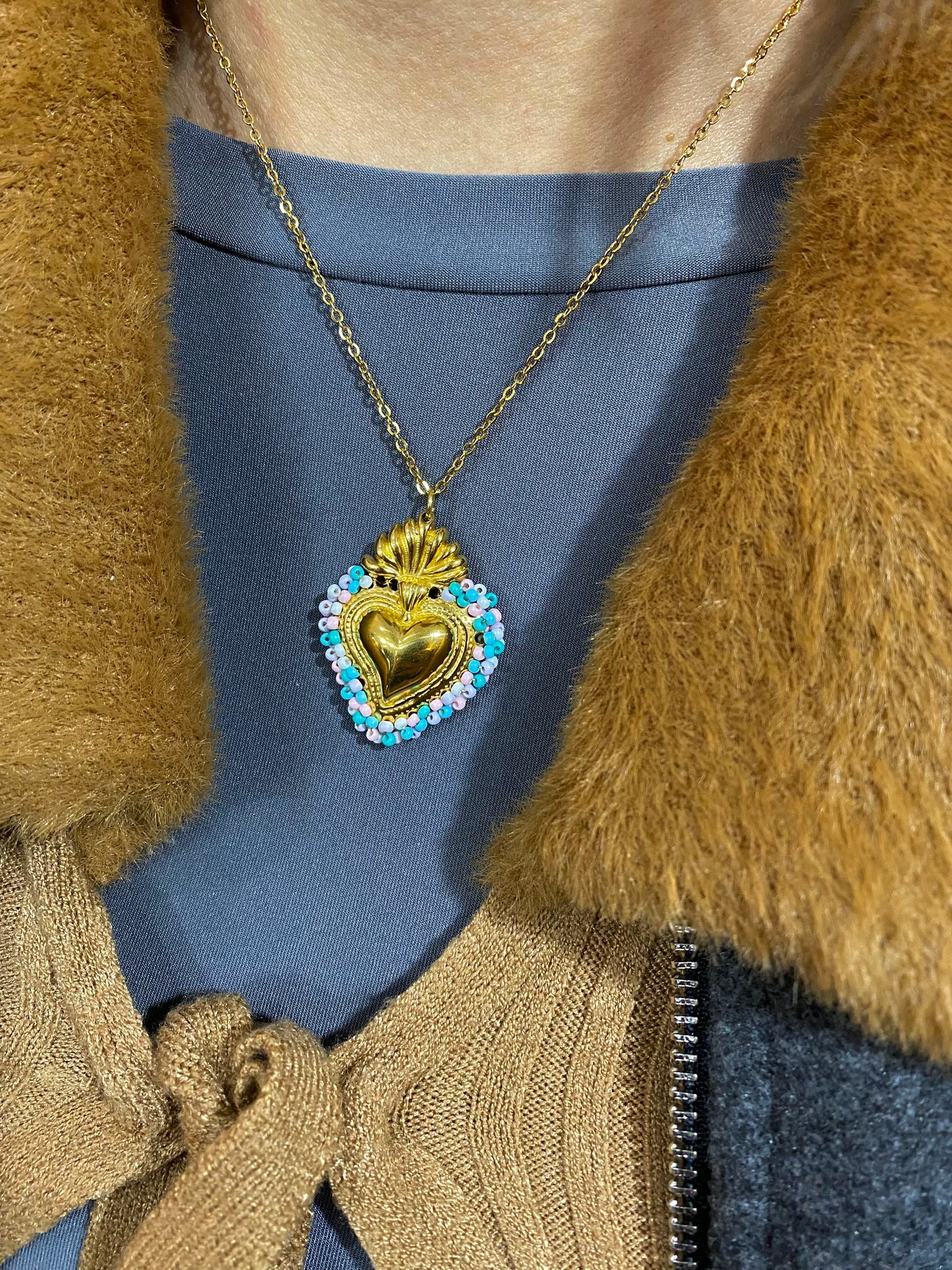 Collana cuore sacro perline