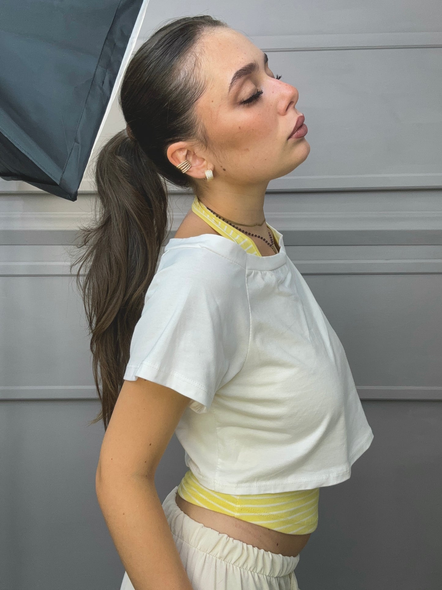 Crop T-Shirt con top rigato
