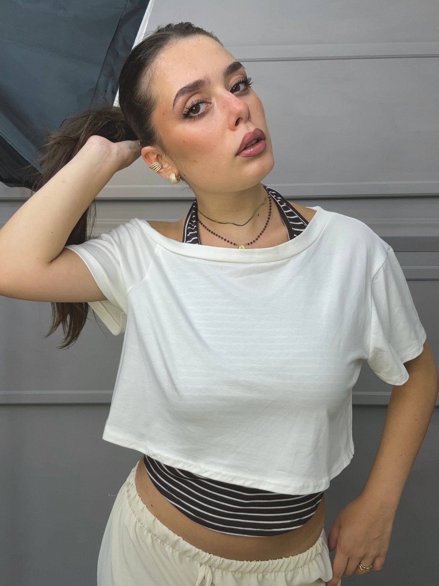 Crop T-Shirt con top rigato