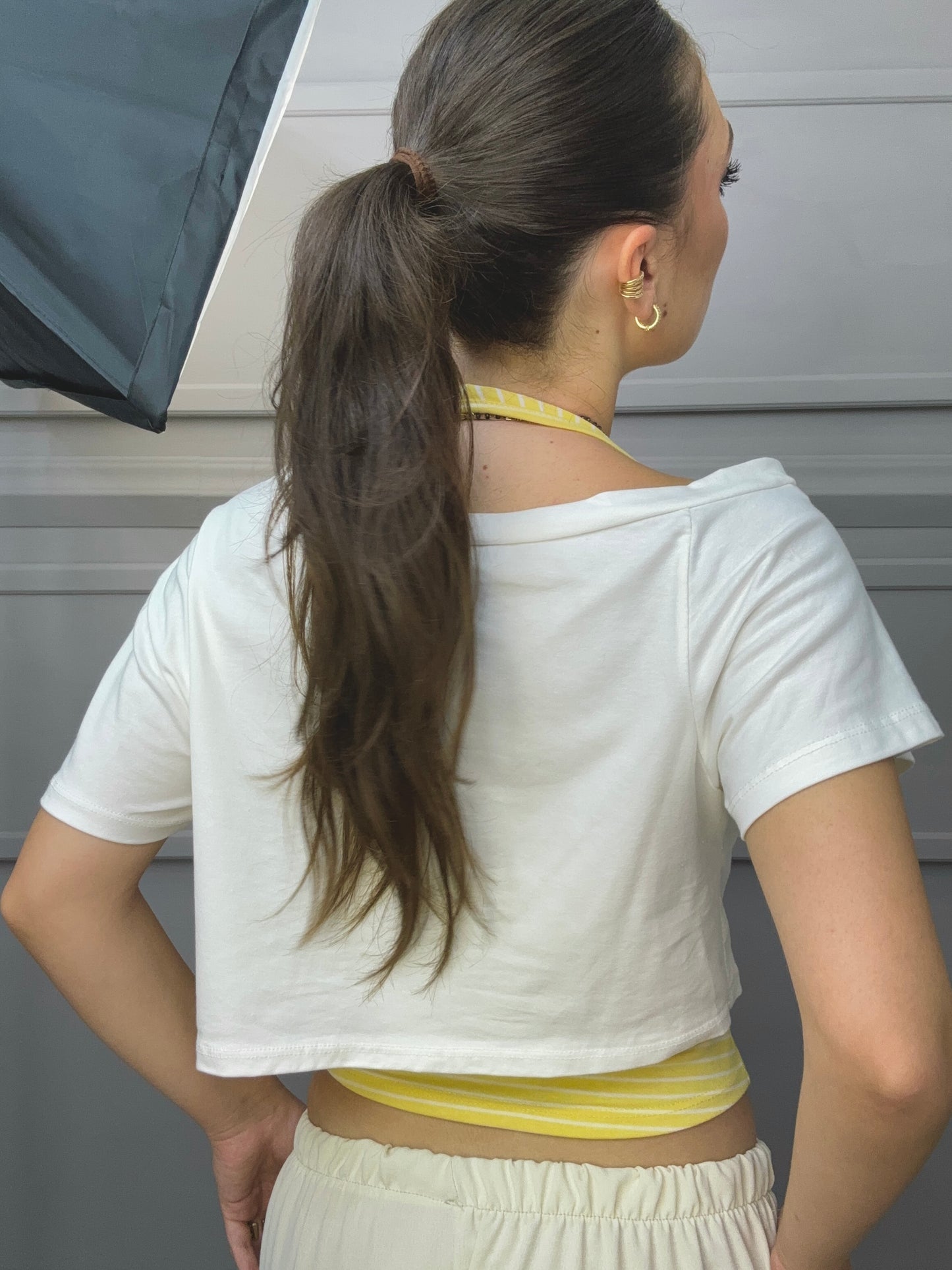 Crop T-Shirt con top rigato
