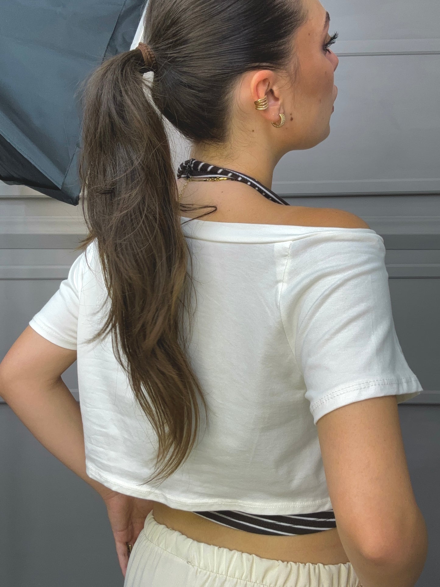 Crop T-Shirt con top rigato