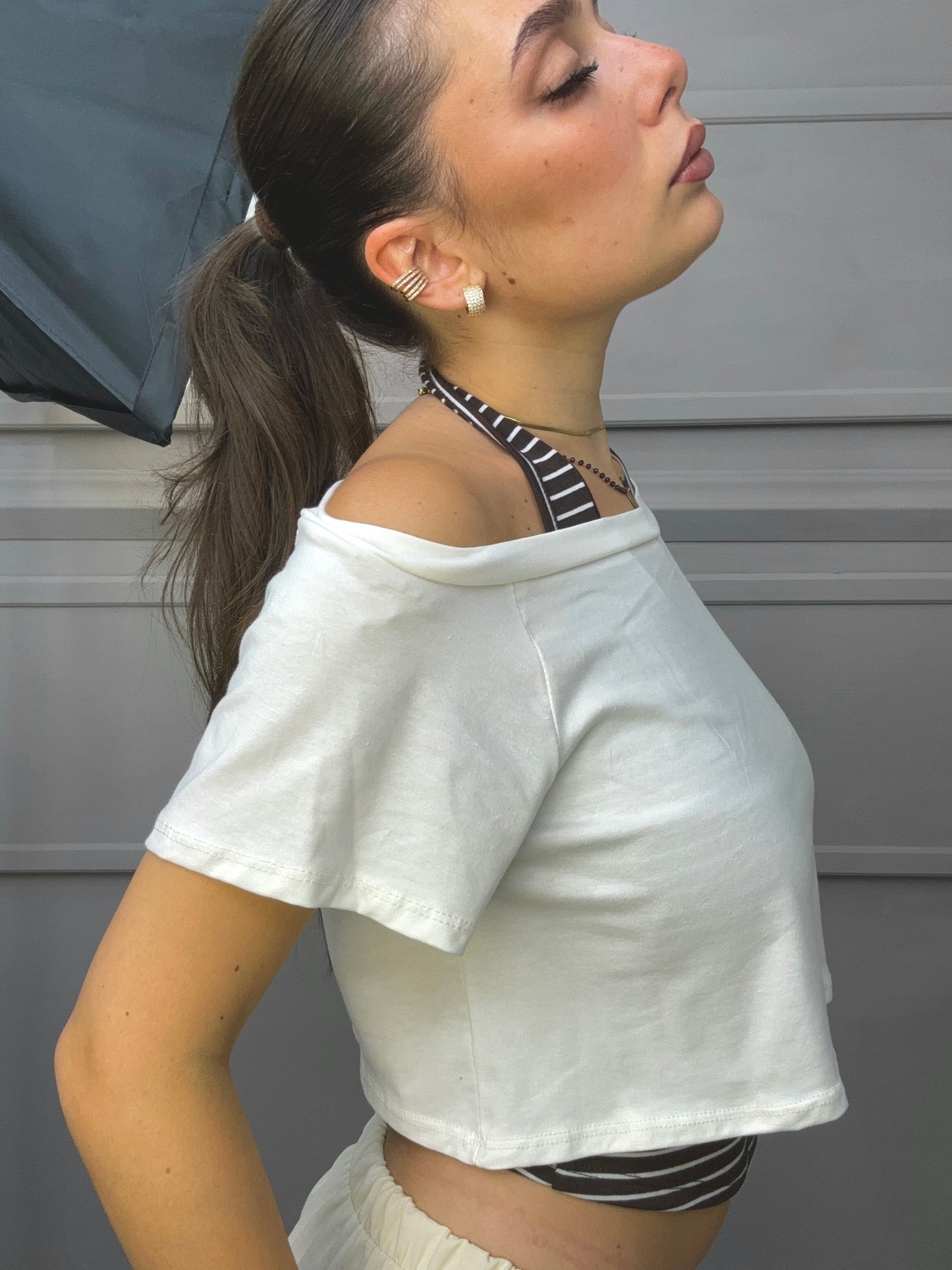 Crop T-Shirt con top rigato