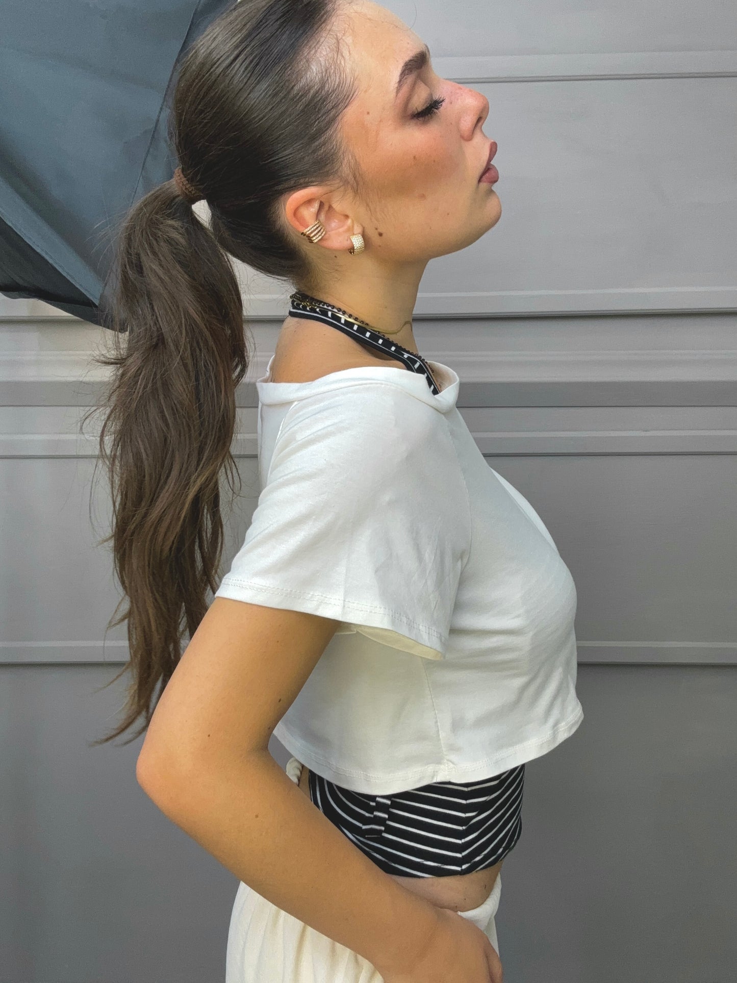 Crop T-Shirt con top rigato
