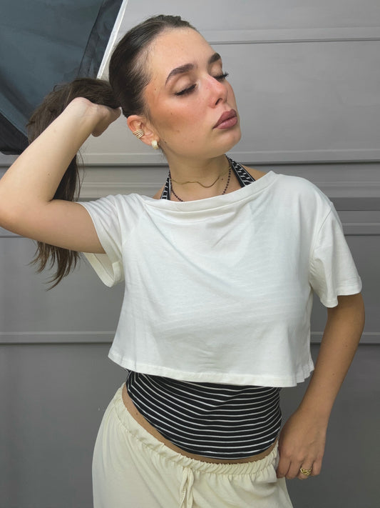 Crop T-Shirt con top rigato